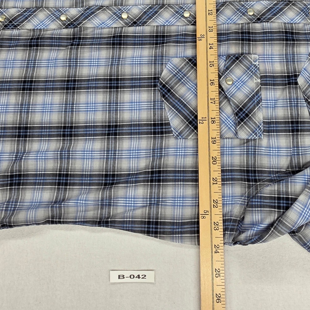 Wrangler Wrancher Mens Blue Plaid Western Pearl Snap Shirt MTW1297 L - Picture 4 of 12